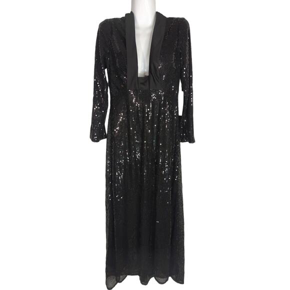 TS Couture Women's Black Sequin Maxi Evening Dress Size 6‎ NWT Whimsical Glam - Picture 1 of 11